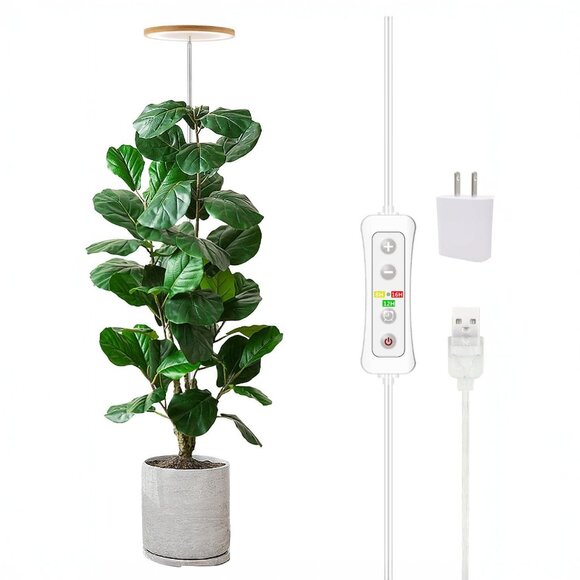 NWT Plant Grow Light – LED Full Spectrum, Adjustable Height, Auto Timer, Bamboo - Picture 1 of 7